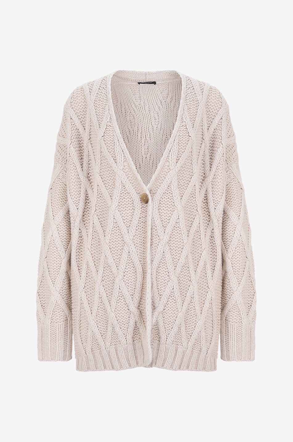 Long chunky diamond patterned V-neck cardigan