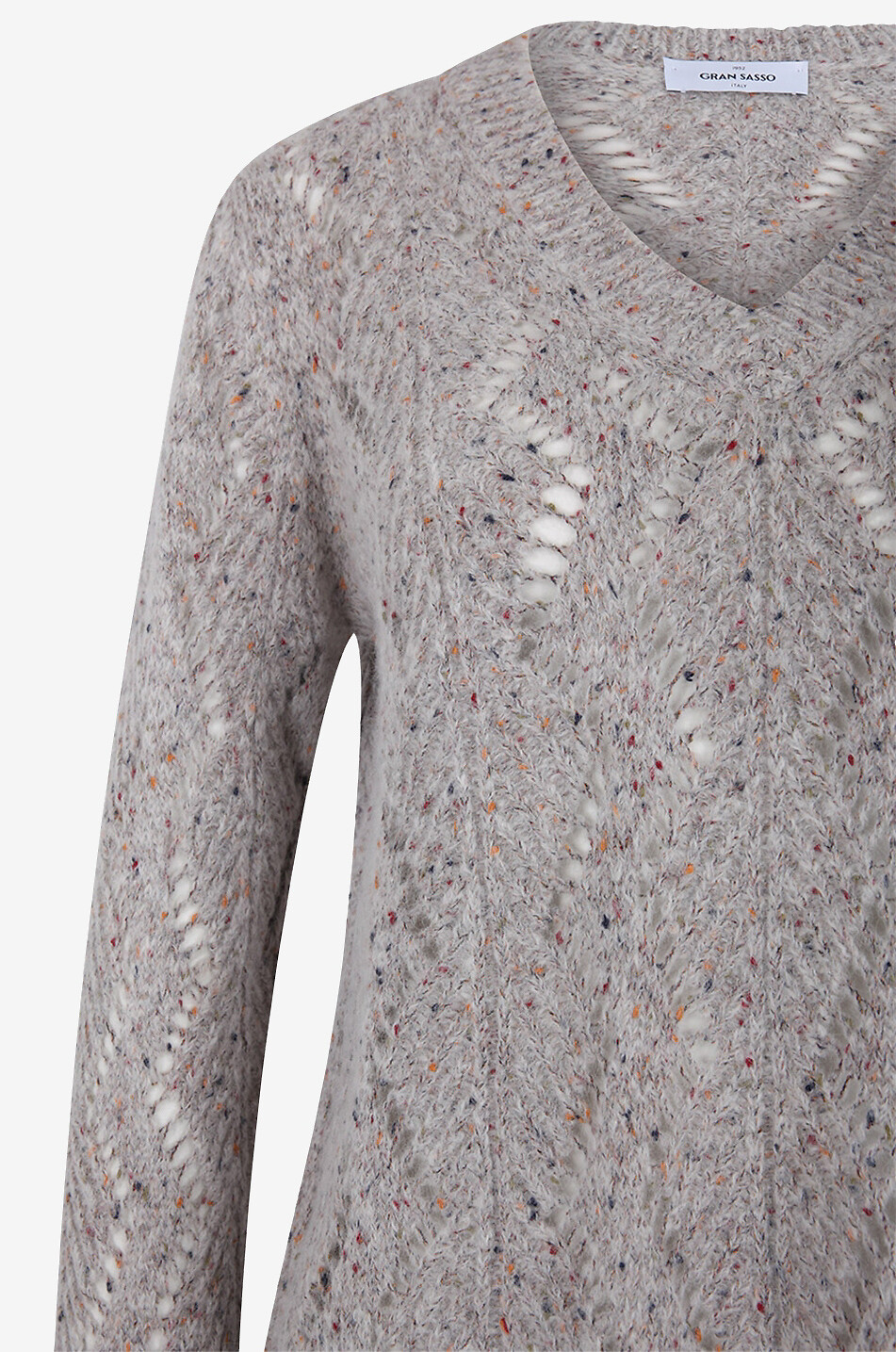 GRAN SASSO Pull ajouré chiné à col V Femme Beige clair 3