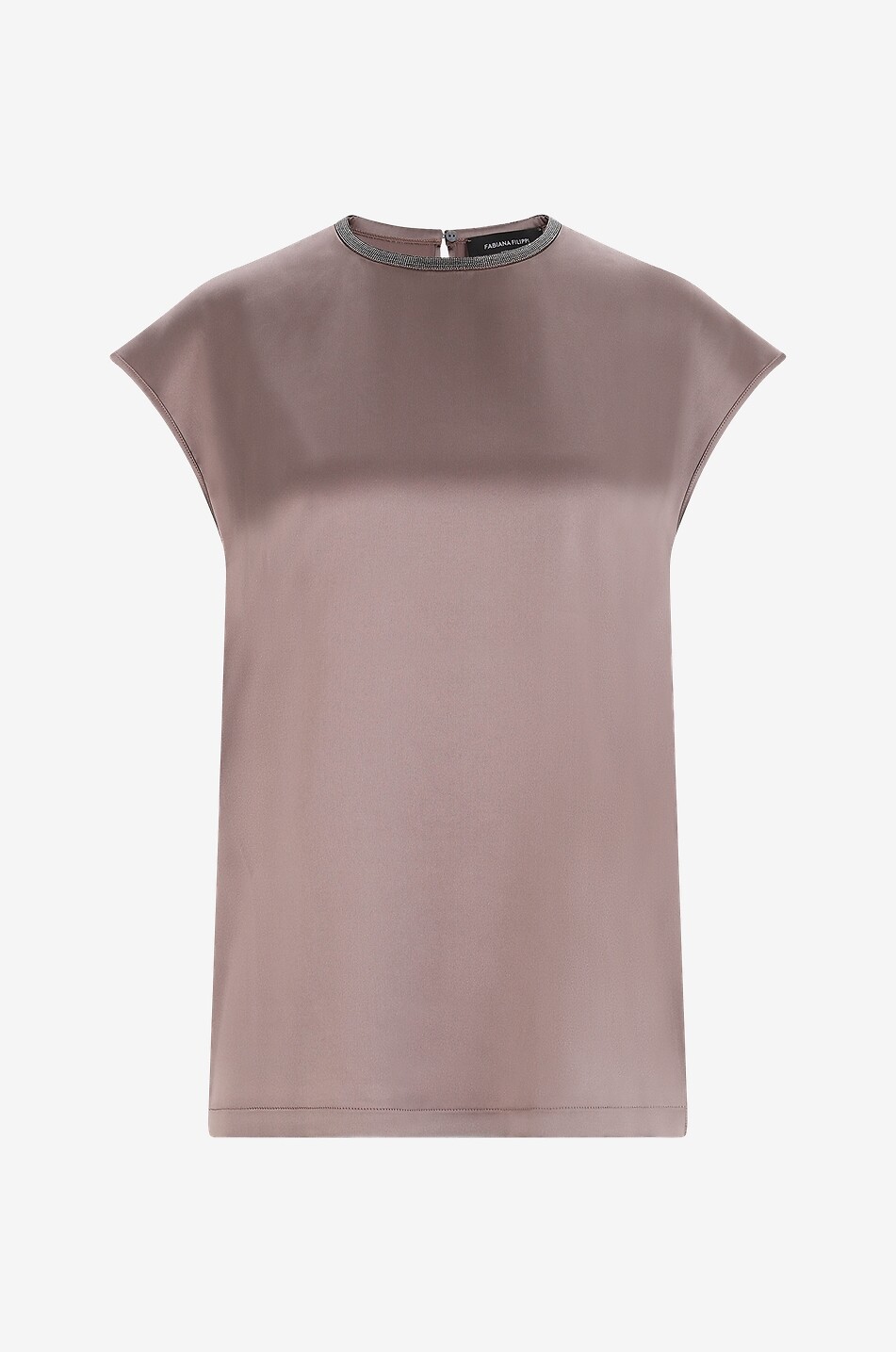 Sleeveless satin top with shiny collar