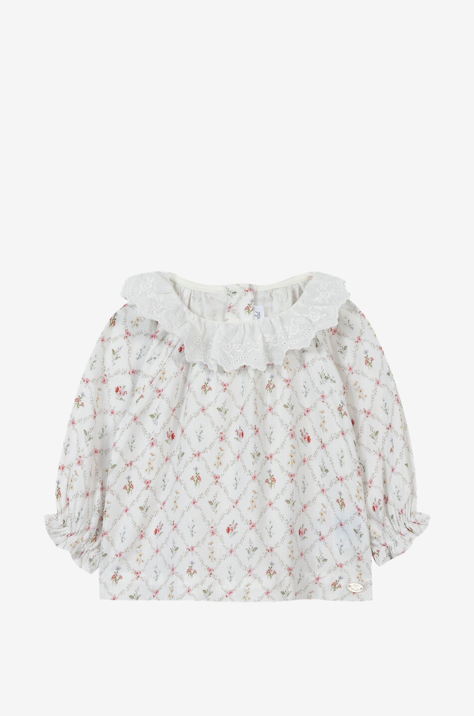 Floral baby blouse with embroidered collar