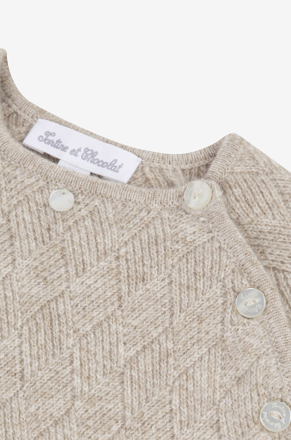 TARTINE ET CHOCOLAT Combinaison bébé en maille losanges en cachemire Bébé BEIGE 3