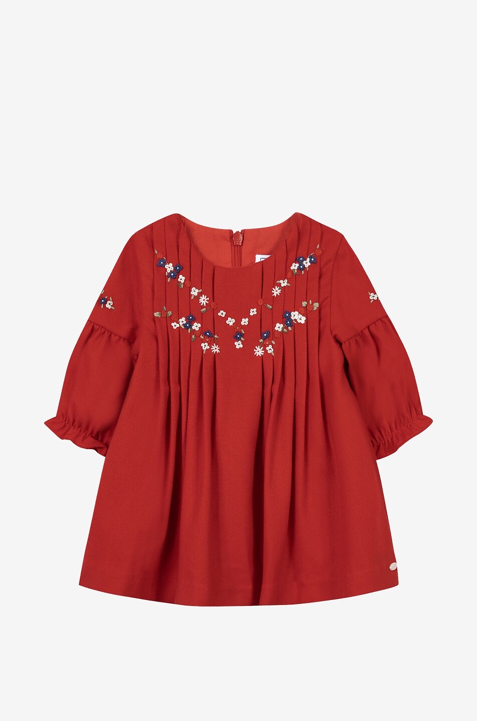 Embroidered baby flannel dress with pintucks