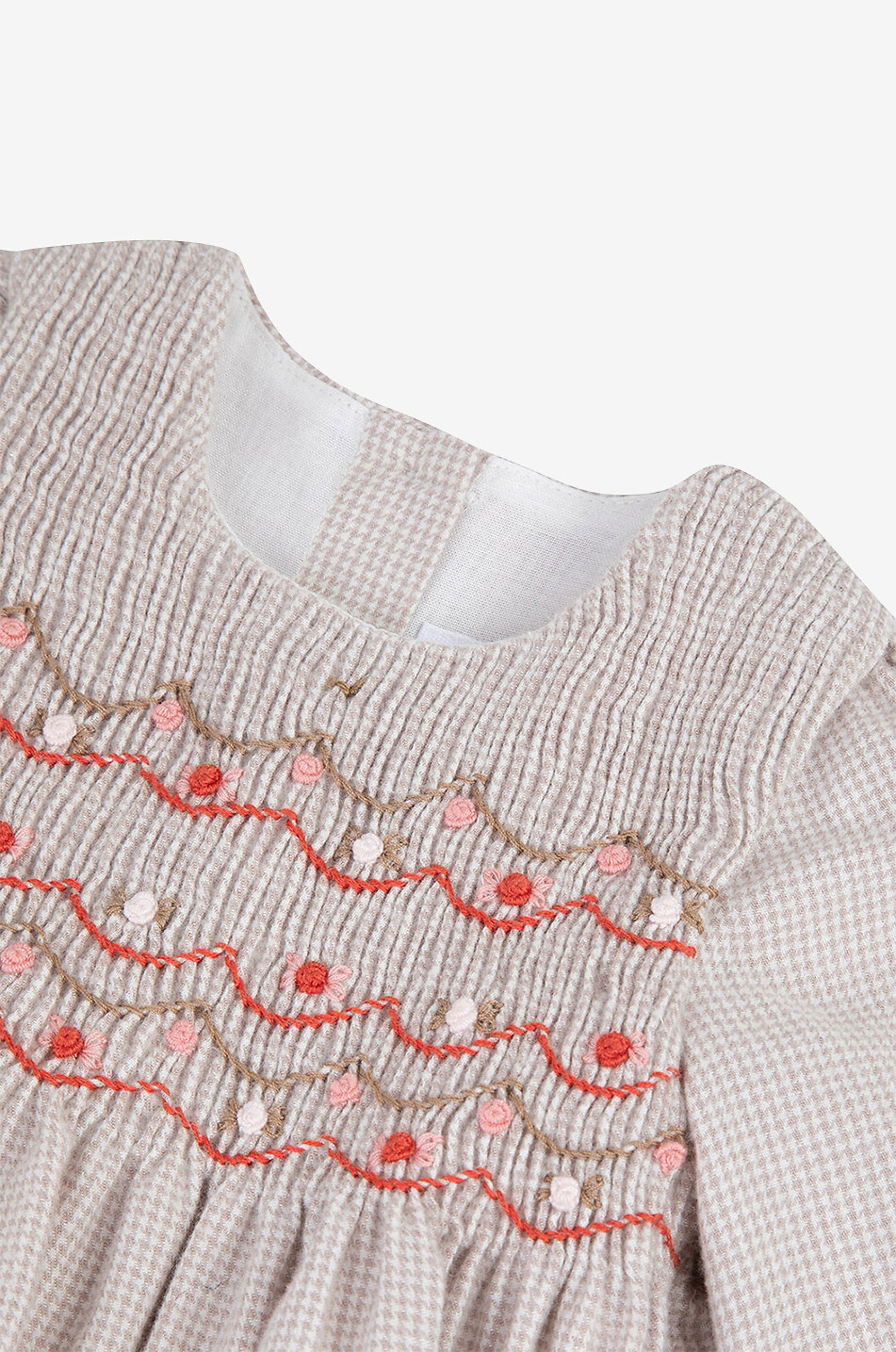 Baby-Flanell-Kleid mit Hahnentritt und Blütenstickereien