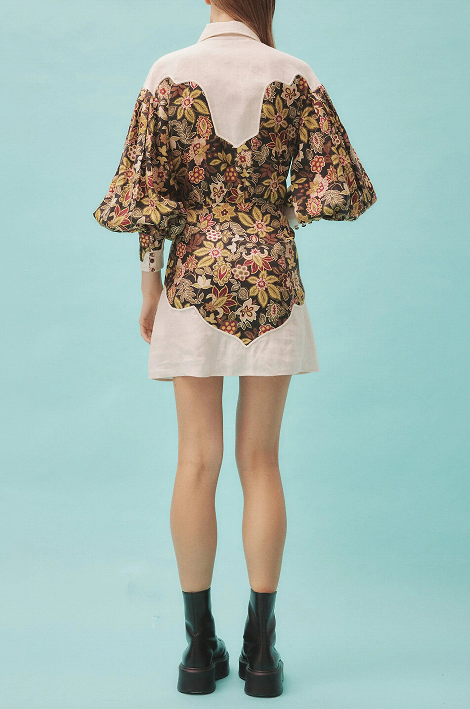 Mini robe chemise en lin fleuri Isabella Panel