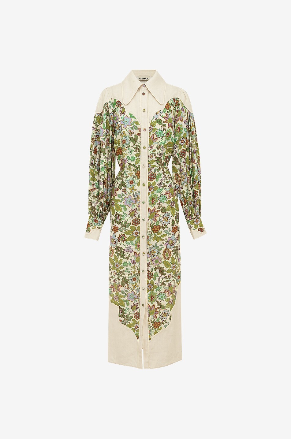 Midi-Hemdkleid aus geblümtem Leinen Isabella Panel