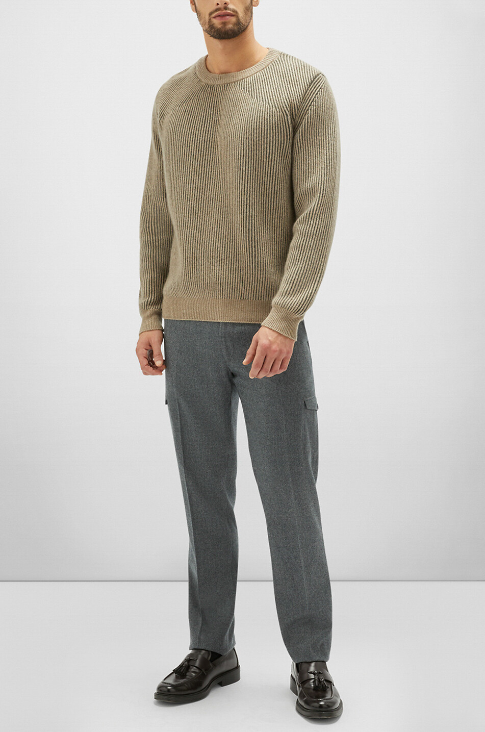 MAURIZIO BALDASSARI Pull en cachemire à cotes bicolores Vanise Homme Beige moyen 3