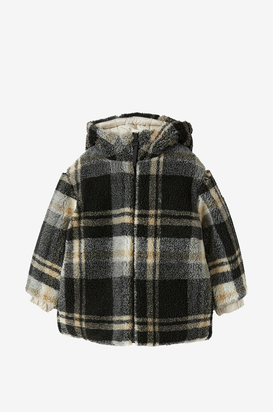 Parka garçon en peluche à carreaux