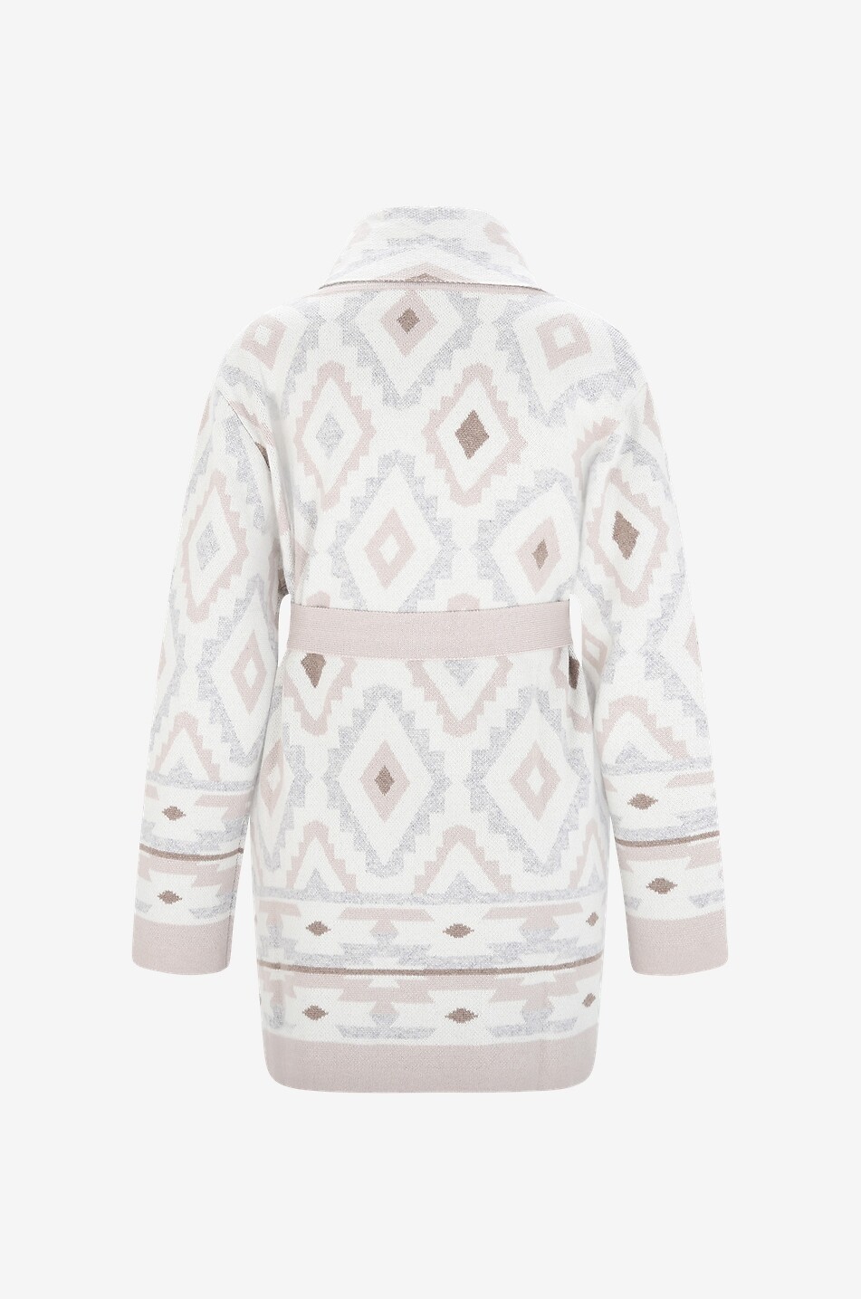 Cardigan jacquard long en cachemire motif Ikat