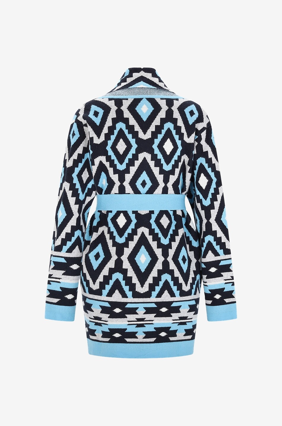 Ikat patterned long cashmere cardigan