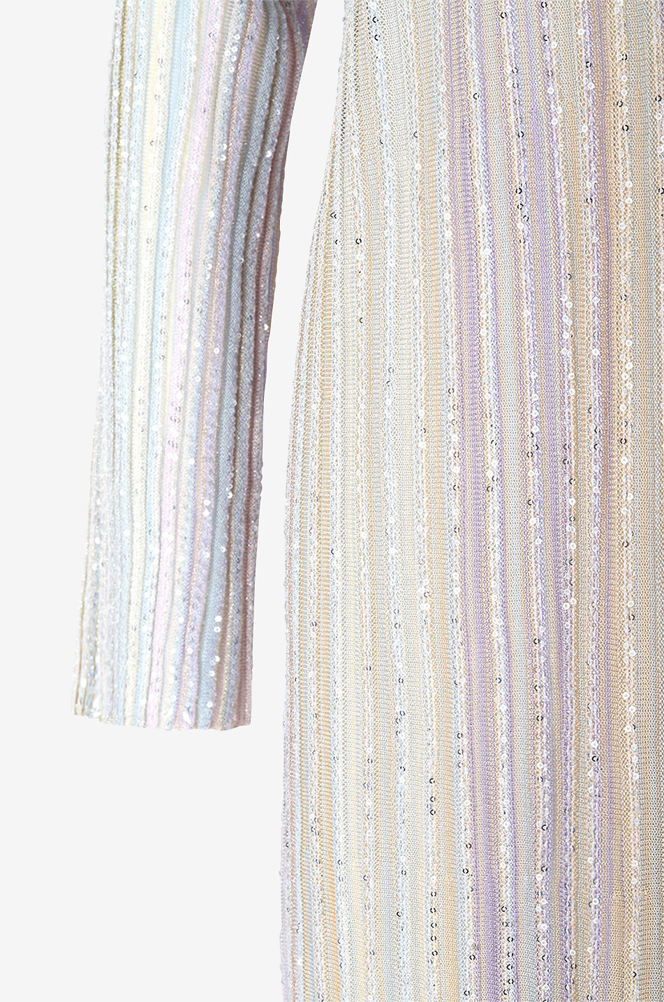 Langes Lochstrick-Kleid mit Streifen und Pailletten