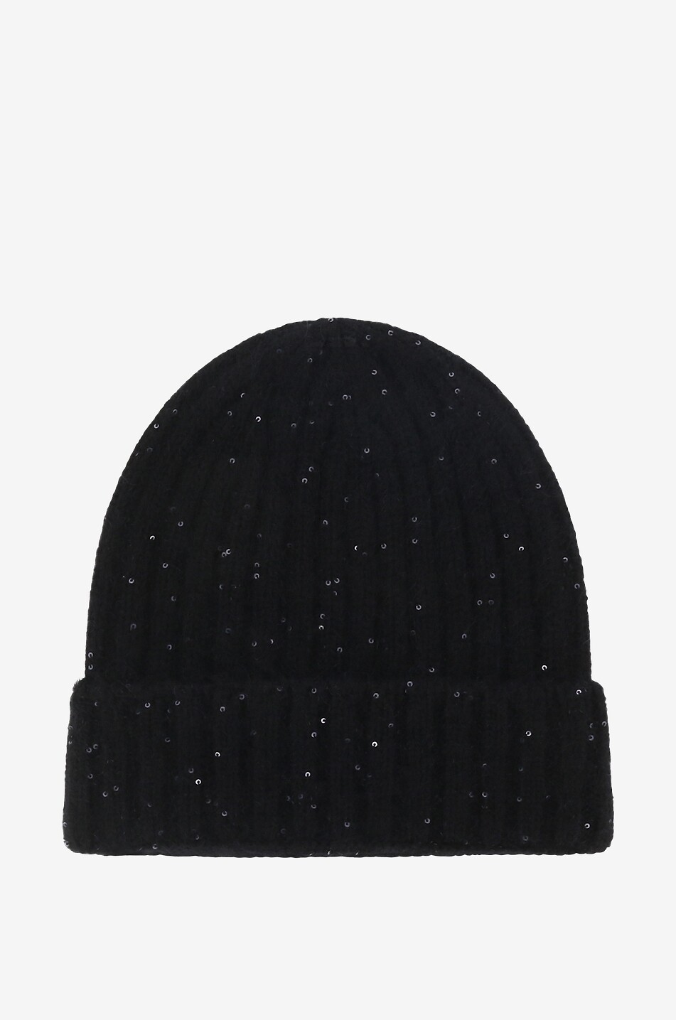 Sequin adorned fluffy rib knit beanie