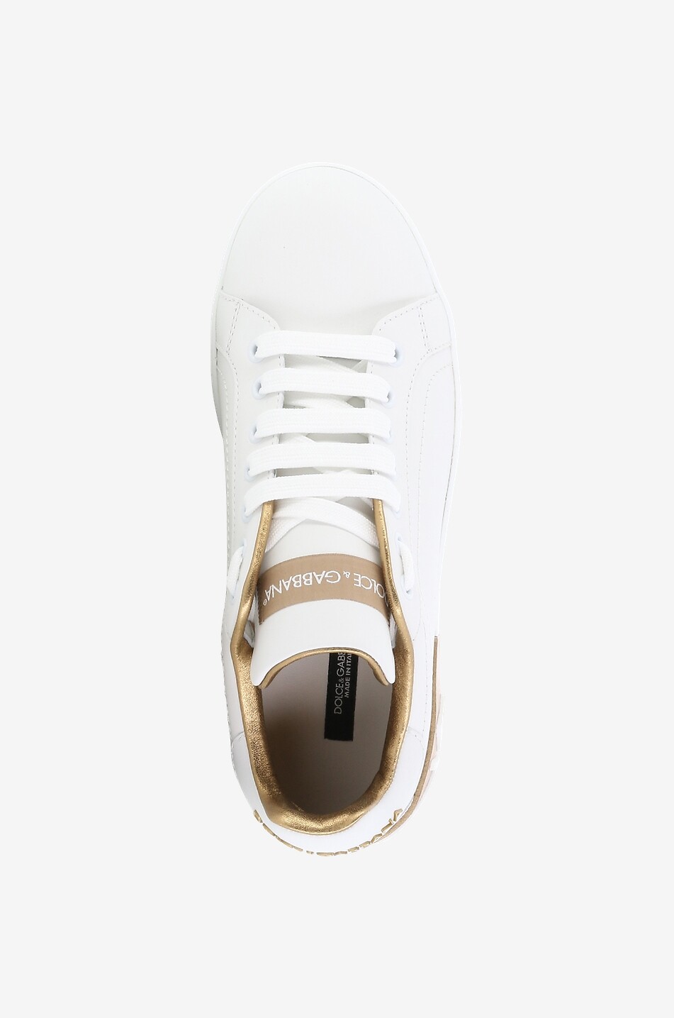 DOLCE & GABBANA Baskets basses à lacets en cuir lisse et cuir métallisé Portofino Femme DORE 5