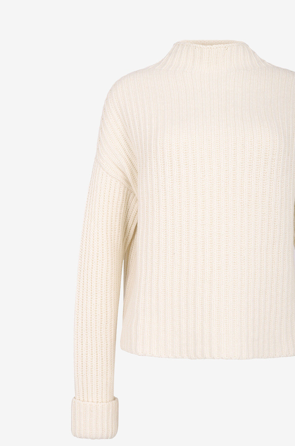 Pull côtelé en cachemire à col entonnoir et revers