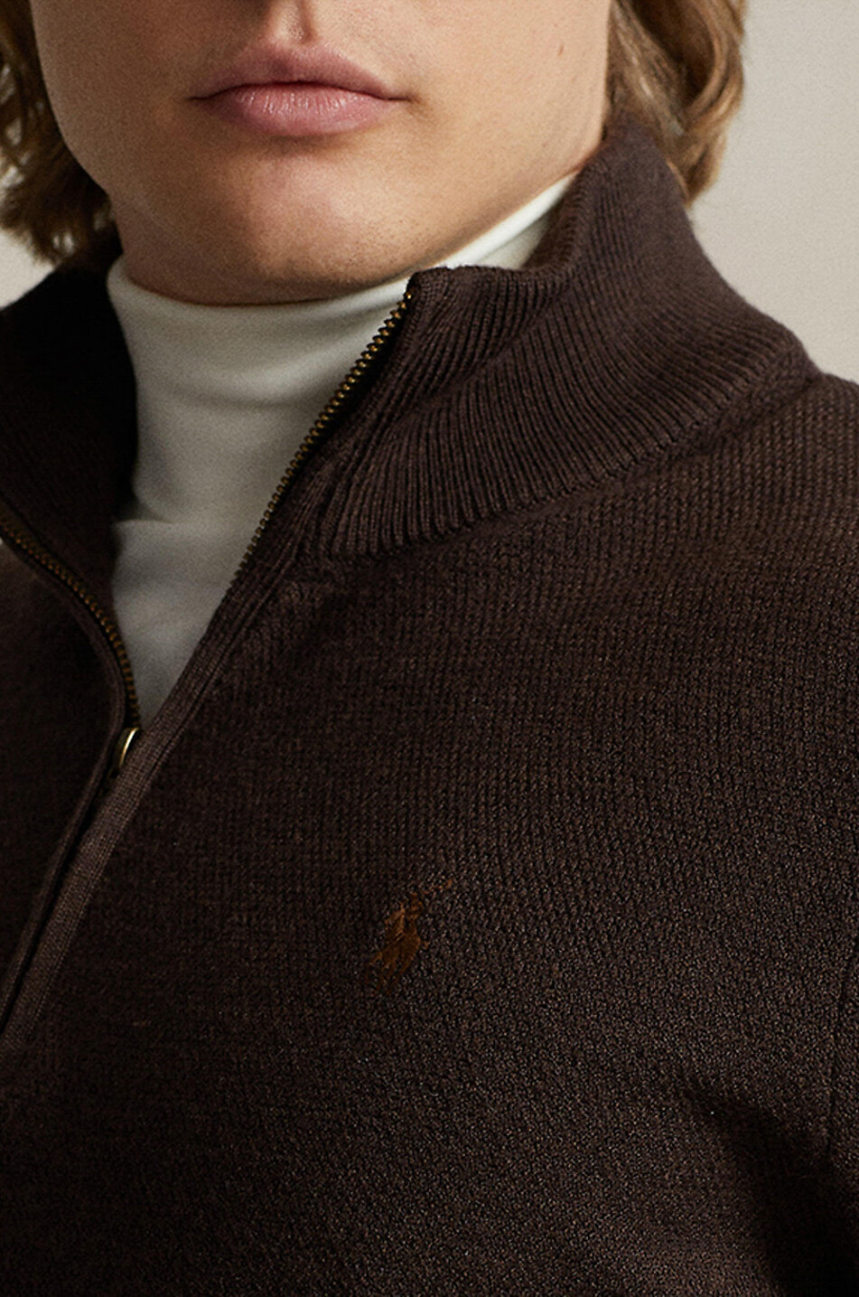 POLO RALPH LAUREN Pull fin en laine lavable à col montant zippé Pon Homme MARRON 6