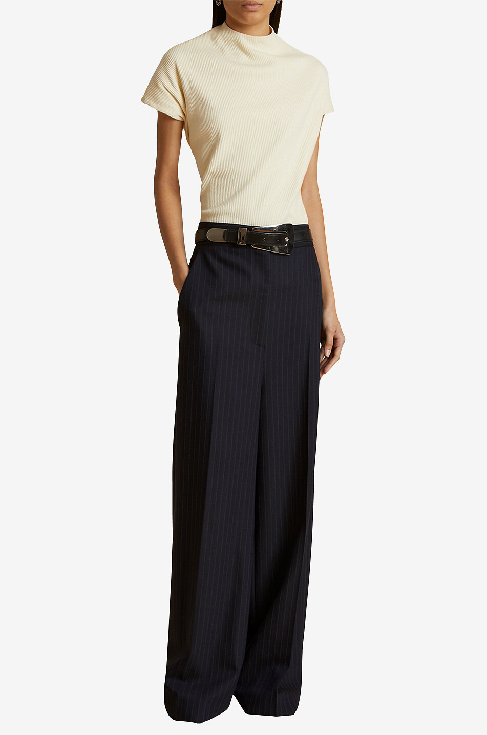 KHAITE The Banton wide-leg pinstripe trousers Women DARK BLUE 3