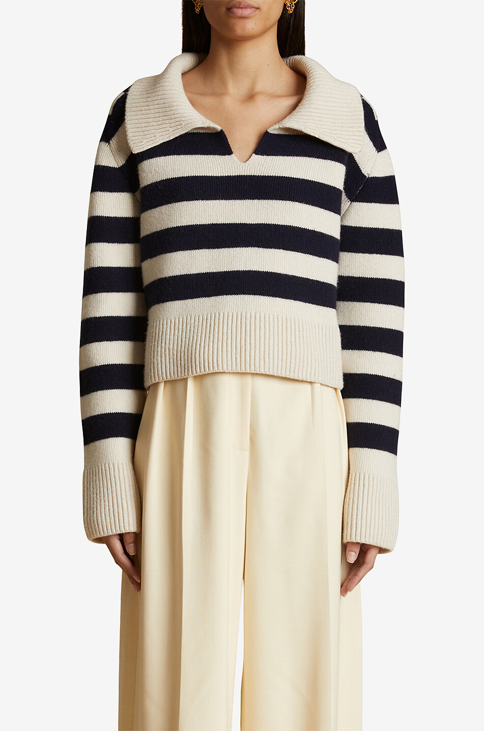 KHAITE Franklin cropped striped jumper with polo collar Women MULTI COLOURED 2