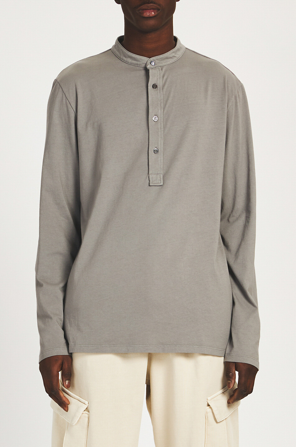 Langarm-T-Shirt mit geknöpftem Mandarinkragen Dabon