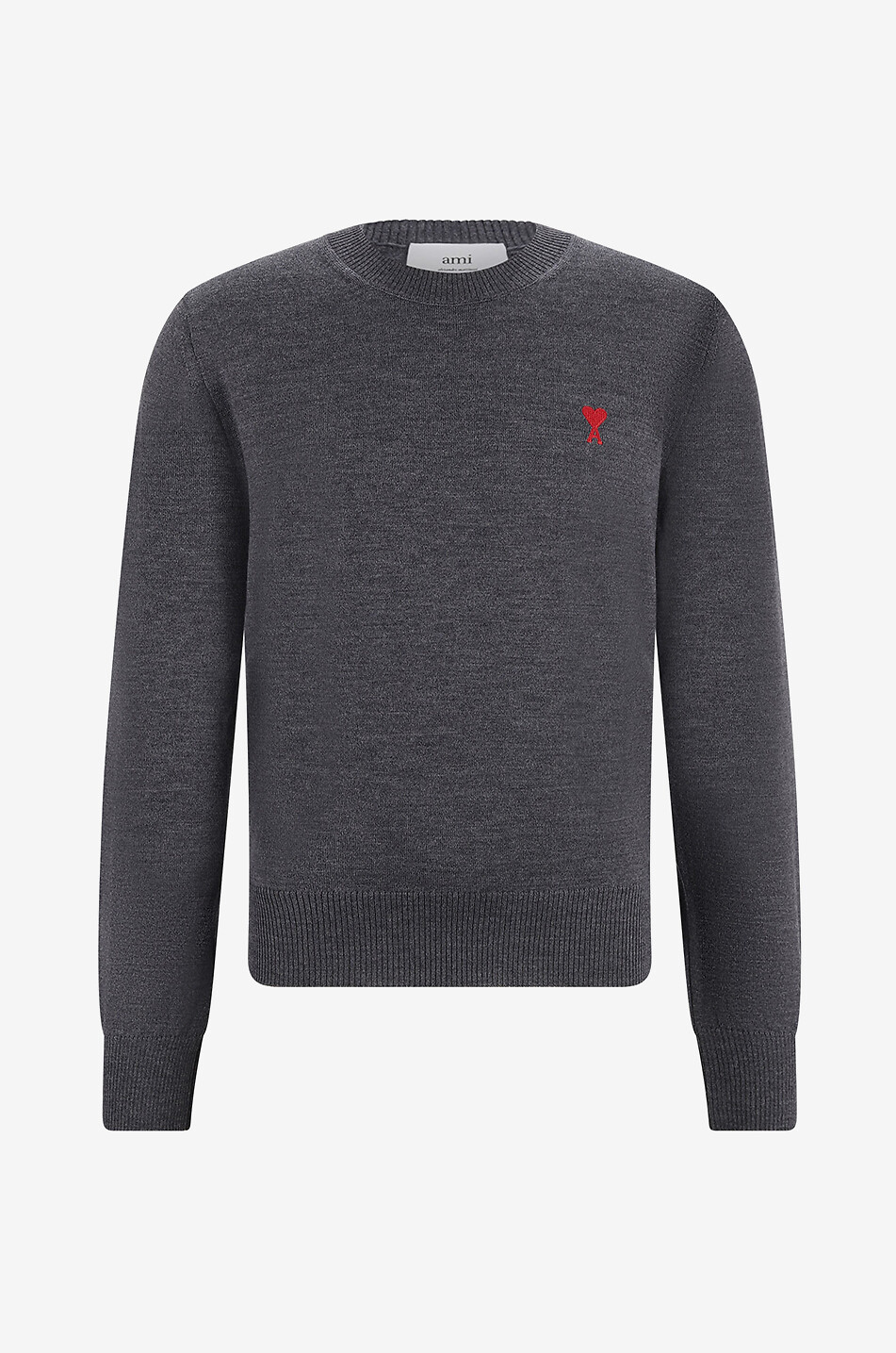AMI Red Ami de Coeur fine crewneck merino wool jumper Men GREY 1