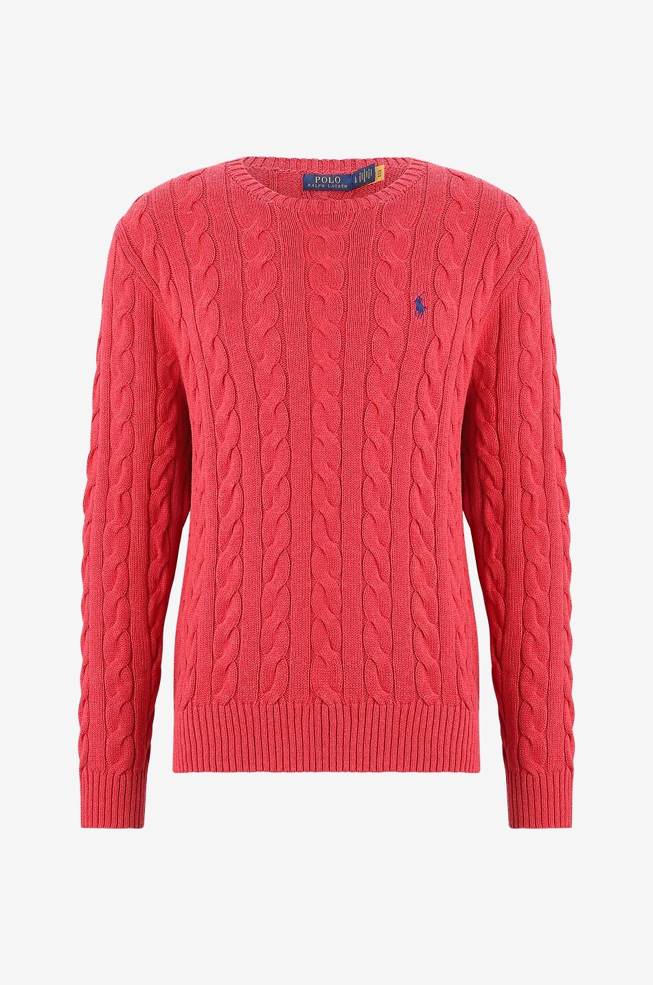 Zopfstrickpullover aus Baumwolle mit Stickerei Pony