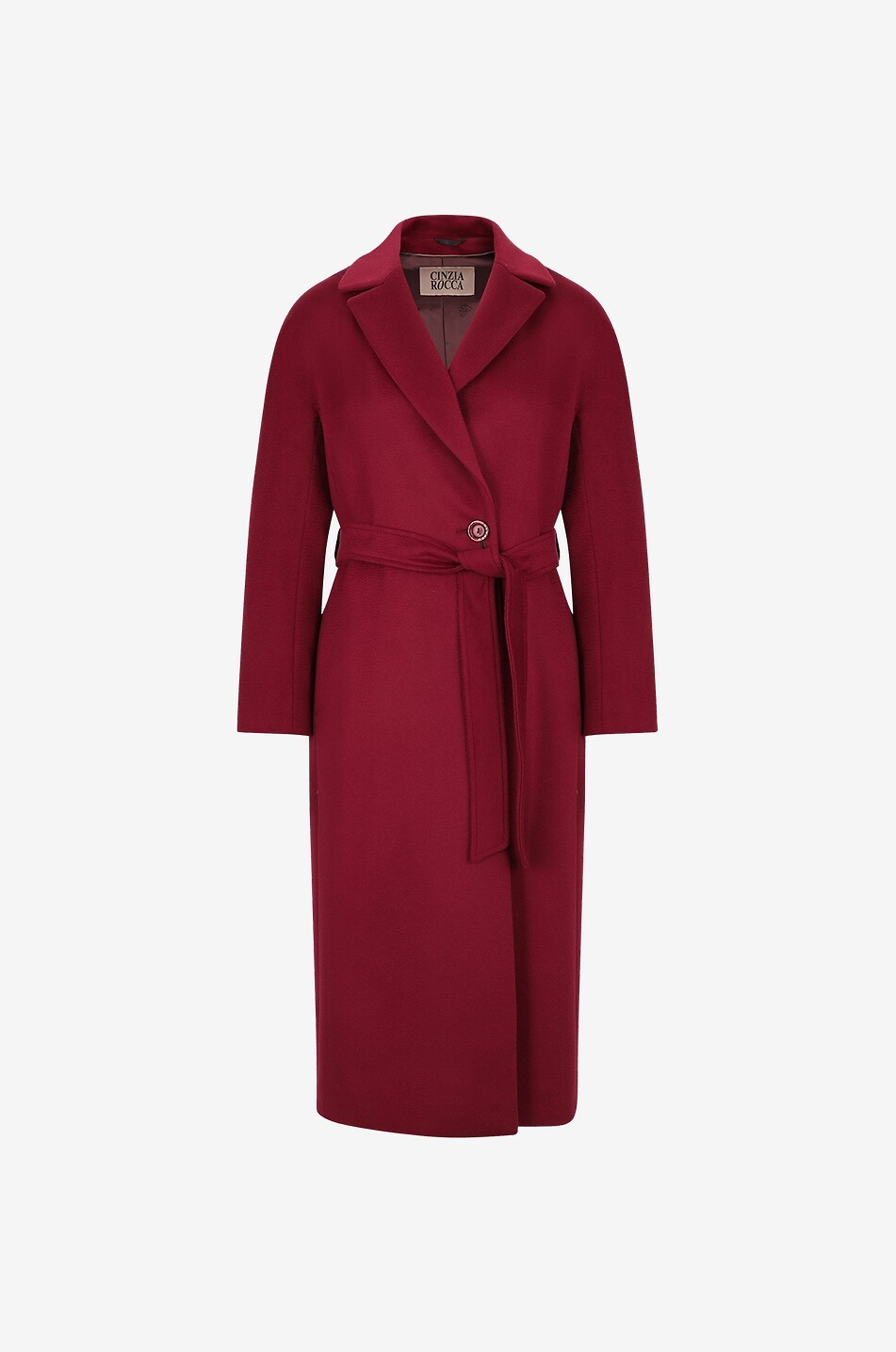 Belted virgin wool long coat