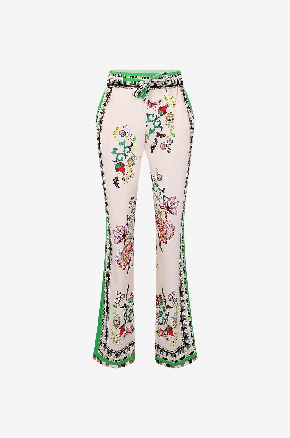 Ausgestellte Hose aus geblümter Seide