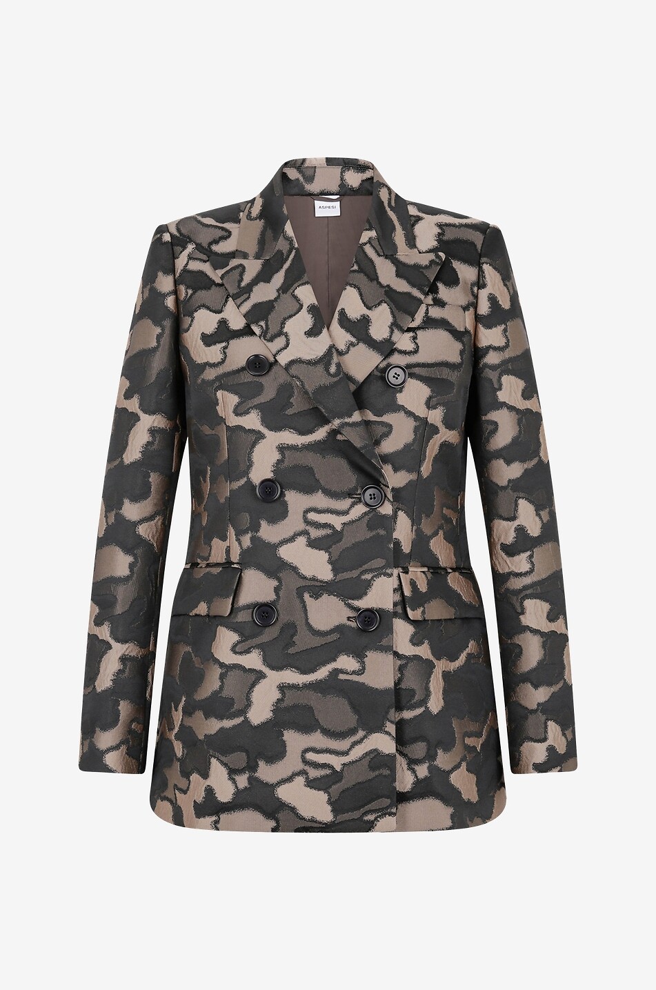 Double-breasted camouflage jacquard blazer
