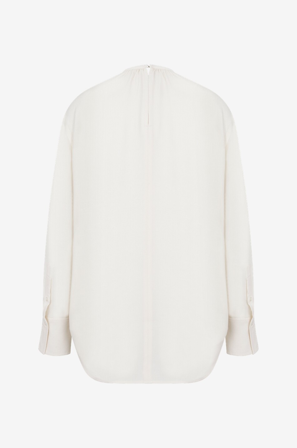 Fluid crepe blouse with gathered round-neck
