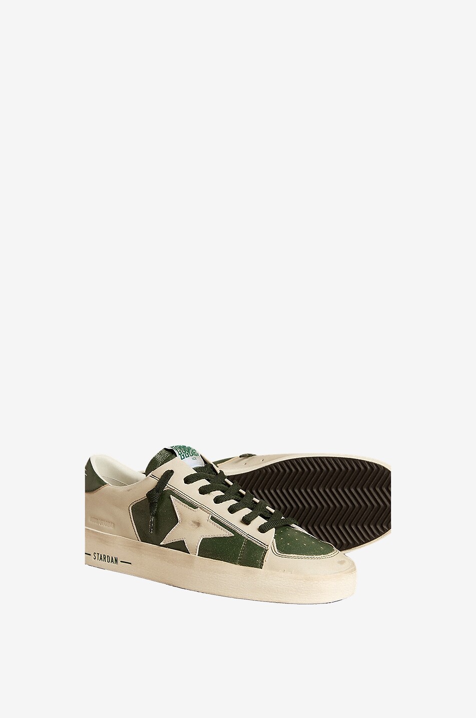GOLDEN GOOSE Stardan bicolour distressed low-top sneakers Men GREEN 3