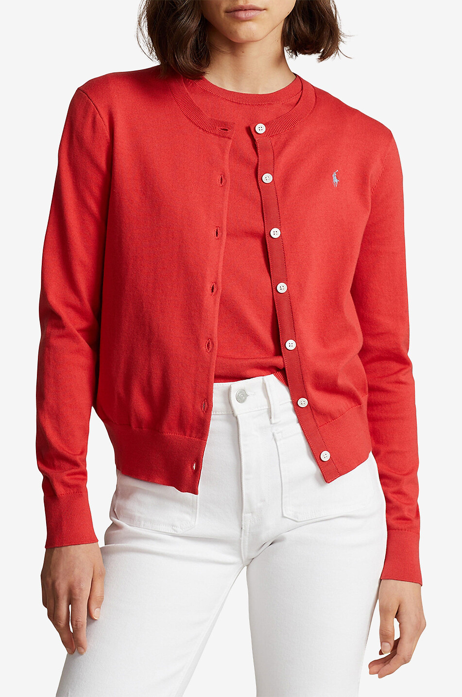 POLO RALPH LAUREN Feiner Baumwollmix-Cardigan mit Rundhals Pony Damen ROT 2