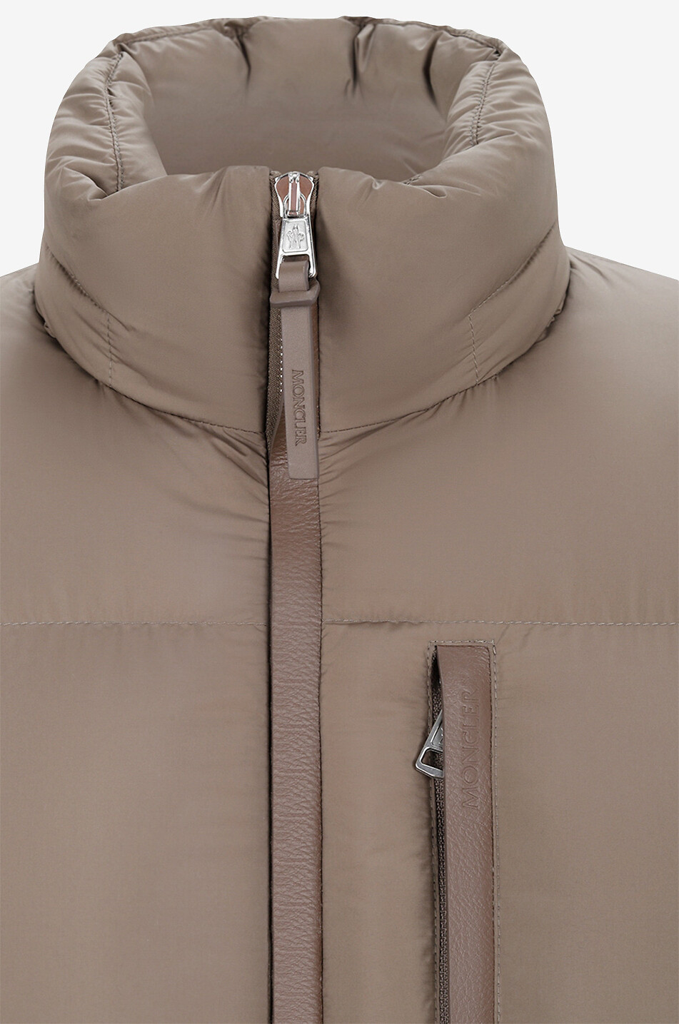 MONCLER Besbre short nylon and leather down jacket Men LIGHT BROWN 4