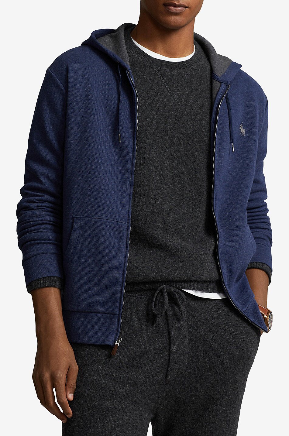 POLO RALPH LAUREN Sweat-shirt zippé à capuche en coton piqué Pony Homme BLEU FONCE 2