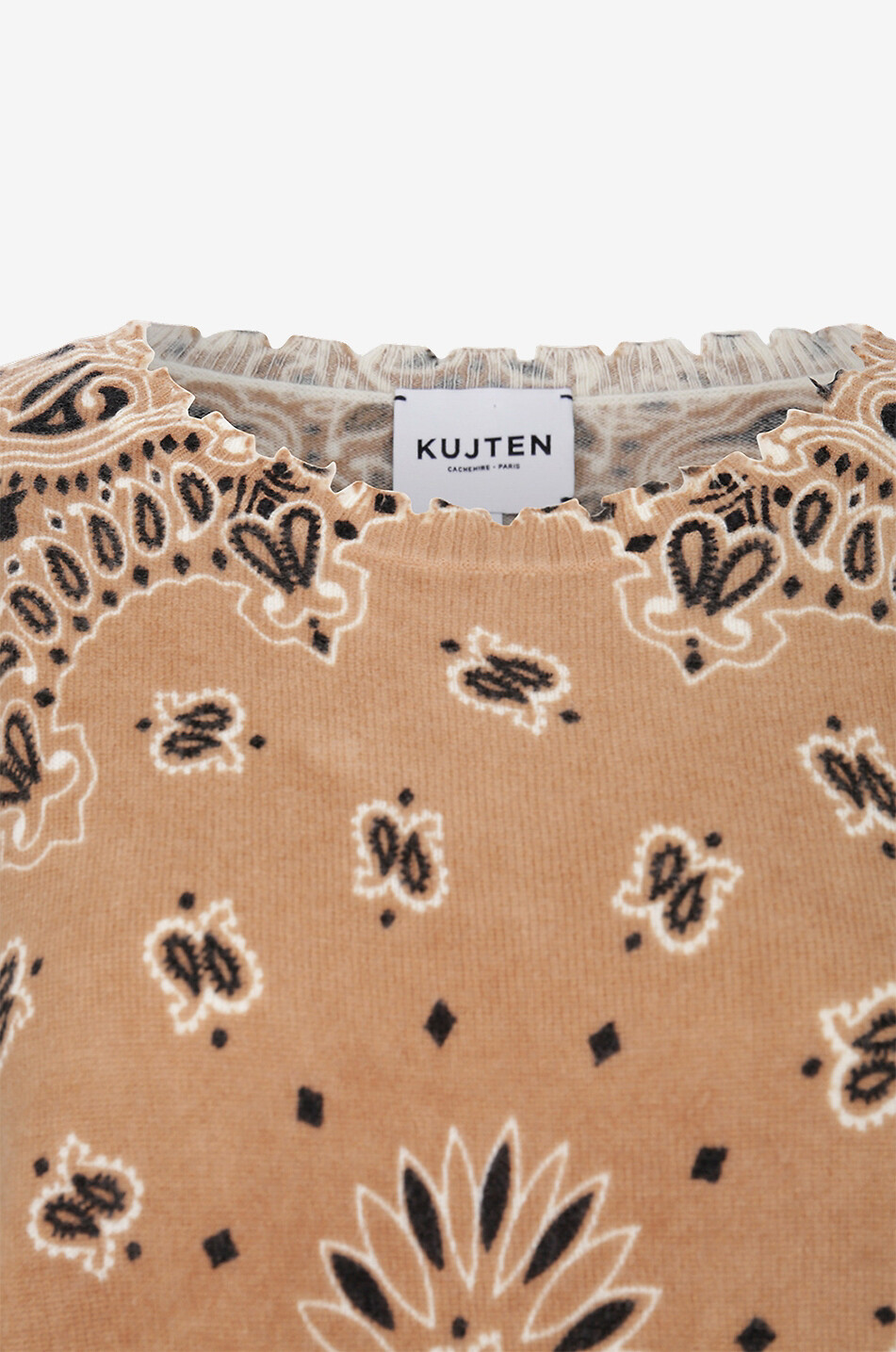KUJTEN Pull à col rond en cachemire Mela Bandana Femme CAMEL 3