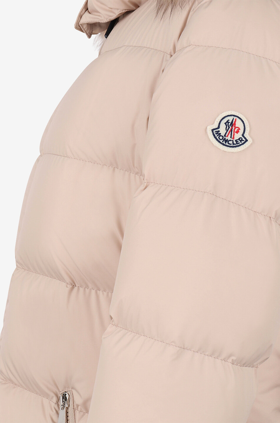 MONCLER Doudoune longue ornée de peau lainée Fudson Femme BEIGE 3