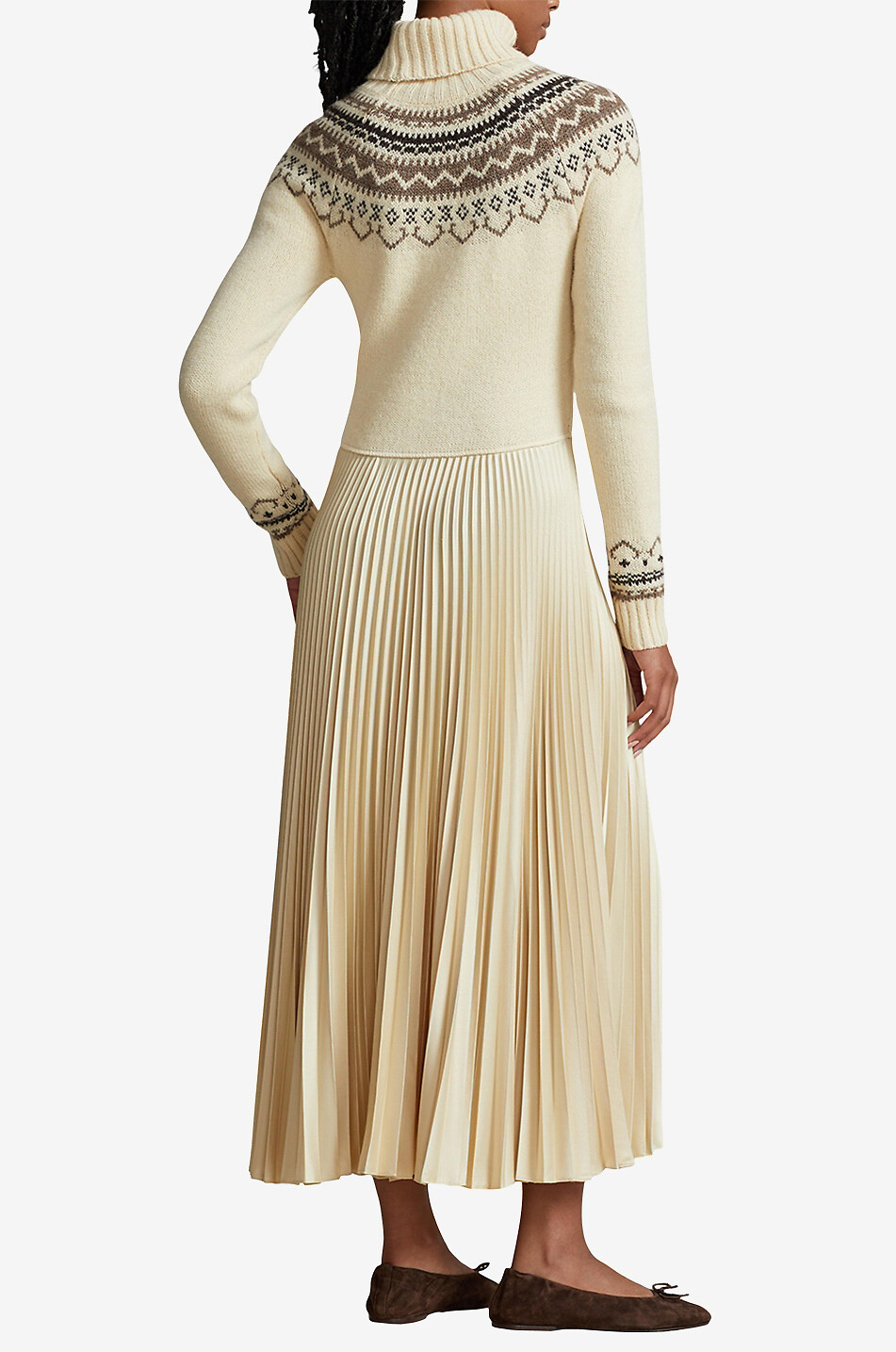 POLO RALPH LAUREN Materialmix-Kleid mit Jacquard-Motiv und Plissee-Rock Damen CREMEFARBEN 3