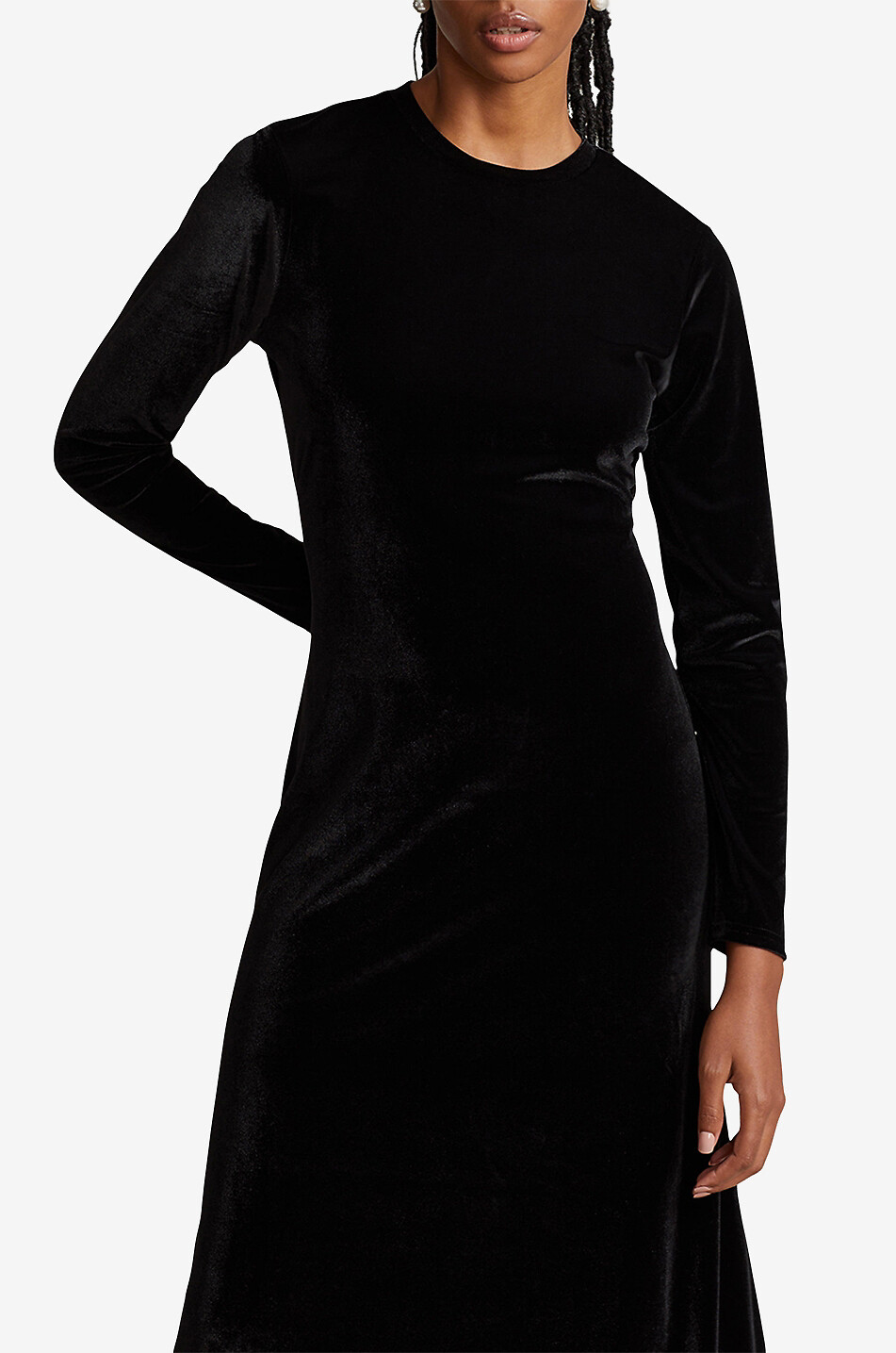 POLO RALPH LAUREN Langes Kleid aus Stretch-Samt Damen SCHWARZ 4