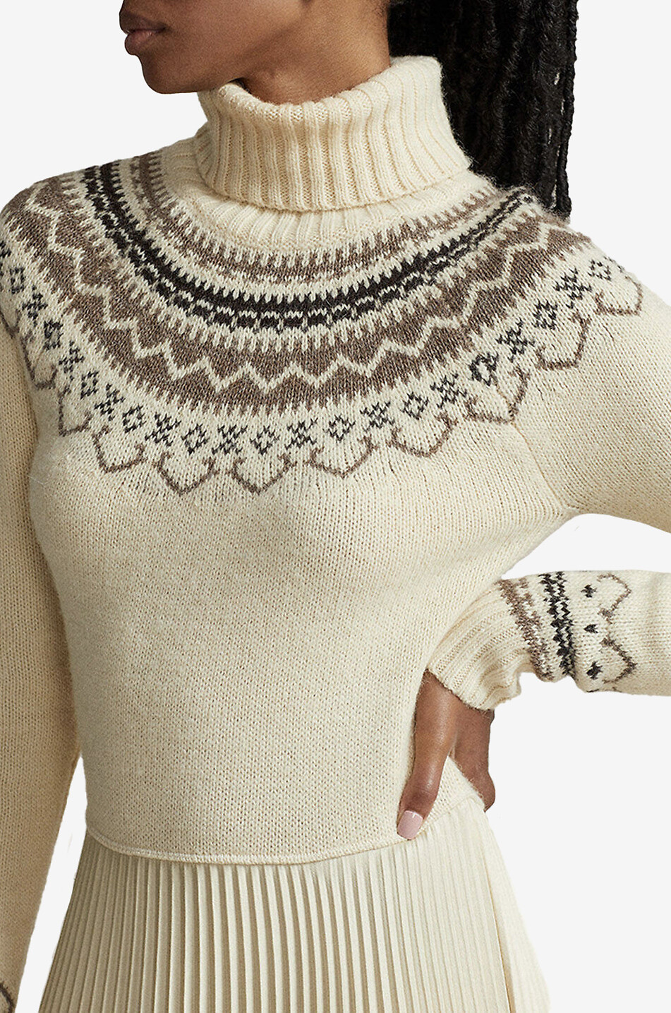 POLO RALPH LAUREN Materialmix-Kleid mit Jacquard-Motiv und Plissee-Rock Damen CREMEFARBEN 5