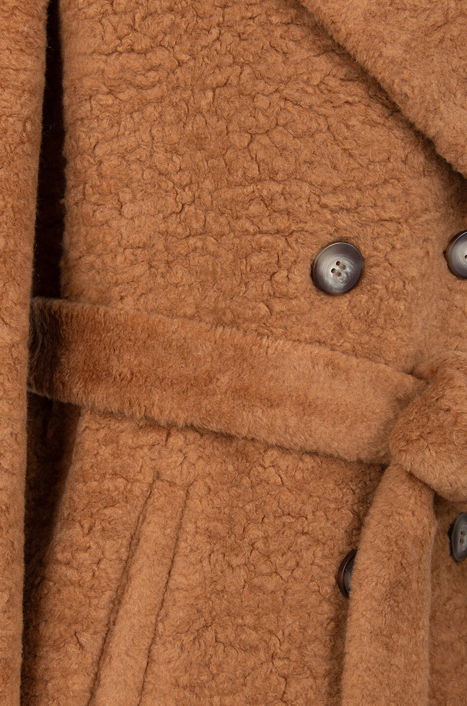 LEO ZURICH Zweireihiger Mantel in Shearling-Optik mit Gürtel Damen KAMELFARBEN 7