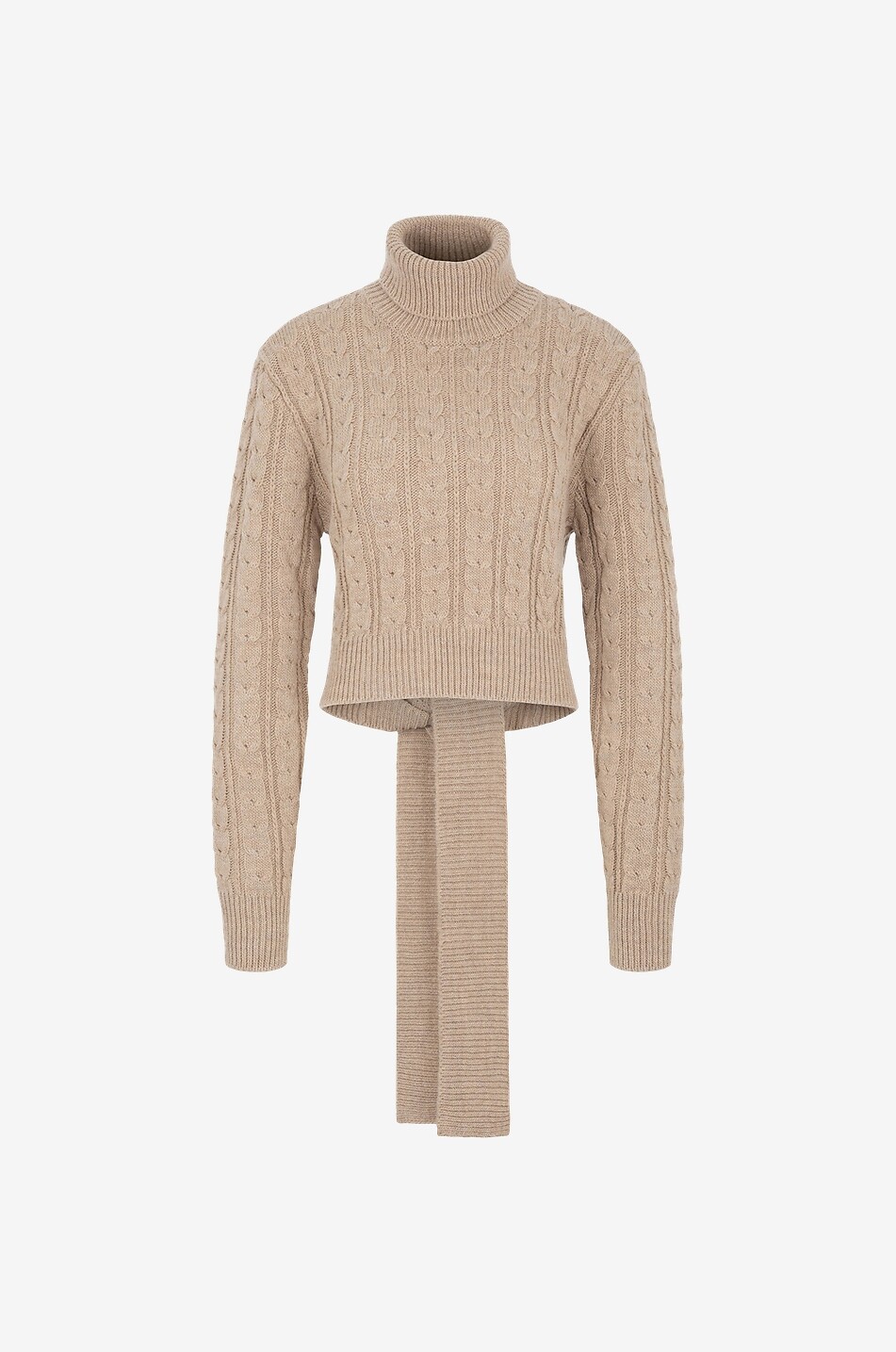 Pull raccourci torsadé à col roulé et pans latéraux