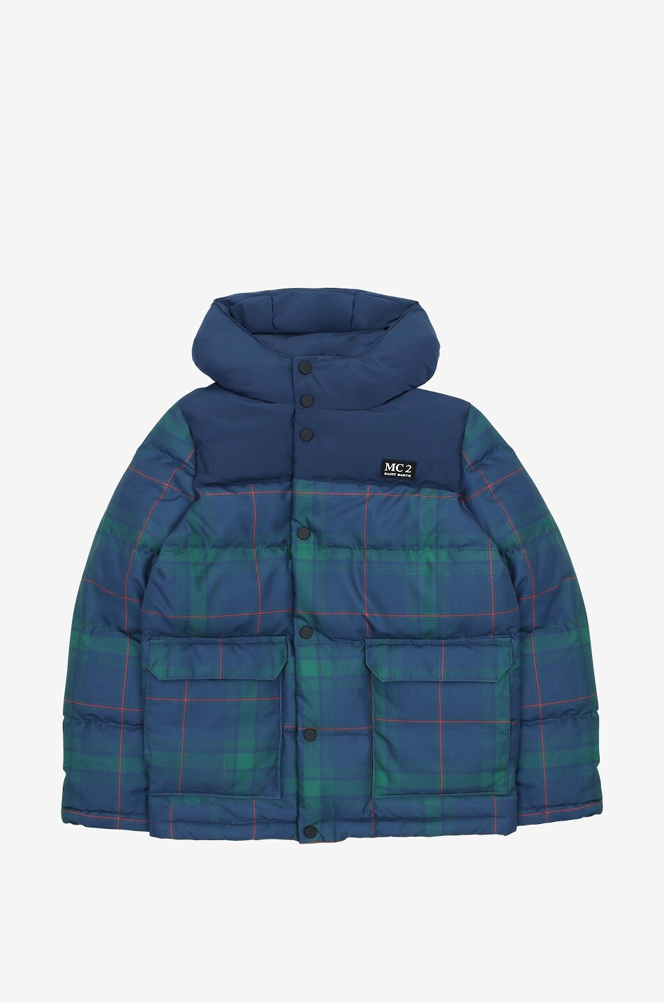 MC2 SAINT BARTH Baxter Jr Ski Bear Tartan boy's down jacket Boy DARK BLUE 1