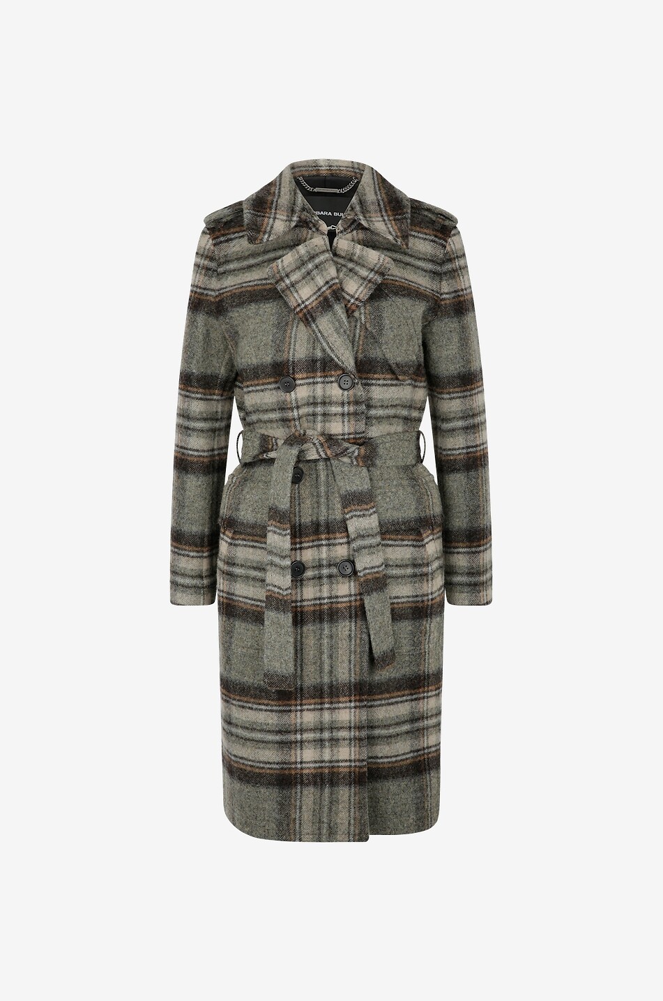 Checked wool three-quarter length coat