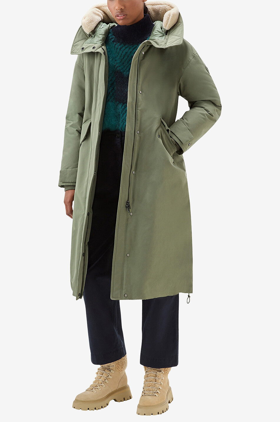WOOLRICH Langer Parka aus Baumwolle Ramar Cloth Damen HELLGRÜN 4