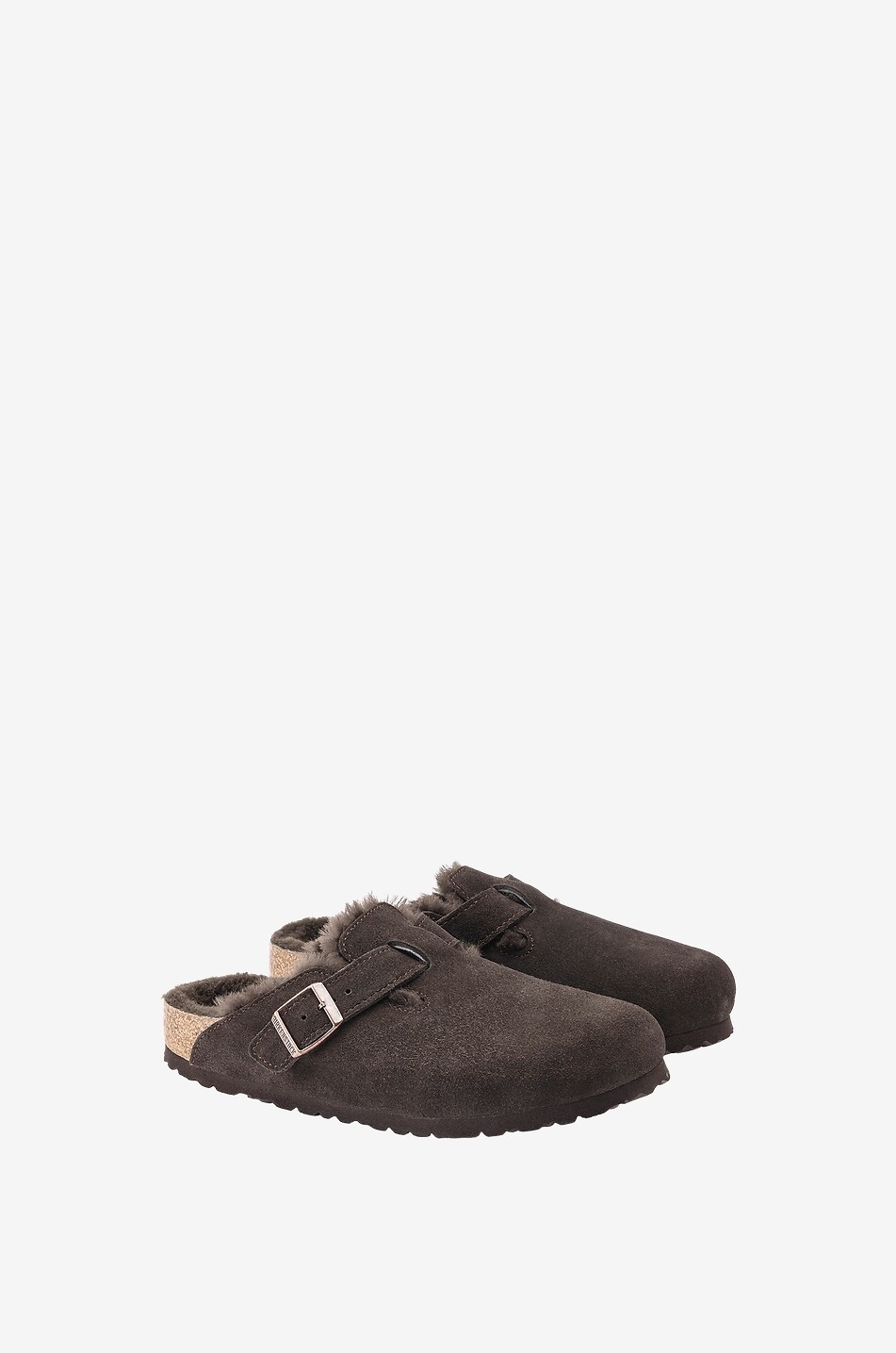 BIRKENSTOCK Sabots en daim et peau lainée Boston Femme MARRON FONCÉ 3