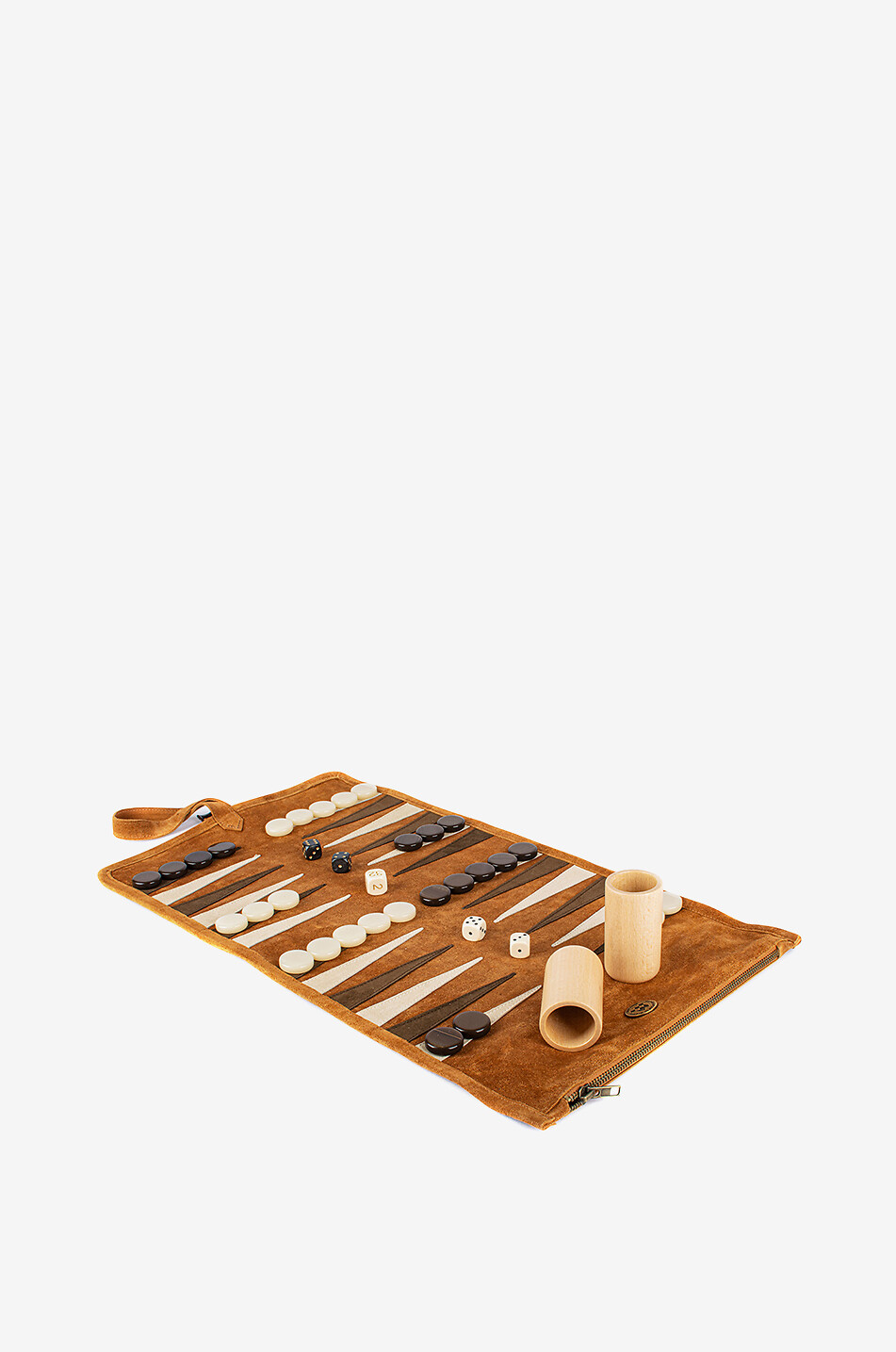 MANOPOULOS Rollbares Leder-Backgammon-Reisespiel Haus KAMELFARBEN 4