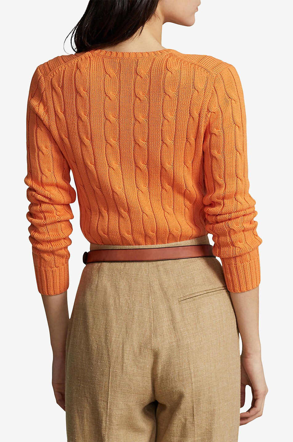 POLO RALPH LAUREN Pull ajusté torsadé à col V en coton Pony Femme ORANGE 3