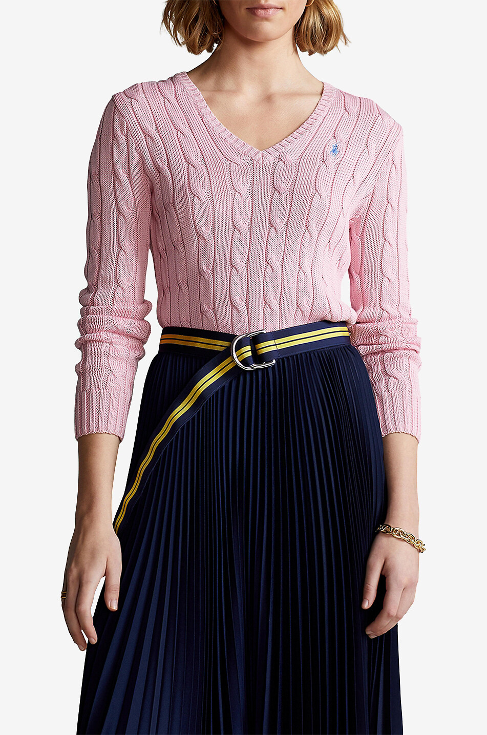 POLO RALPH LAUREN Pull ajusté torsadé à col V en coton Pony Femme ROSE CLAIR 2