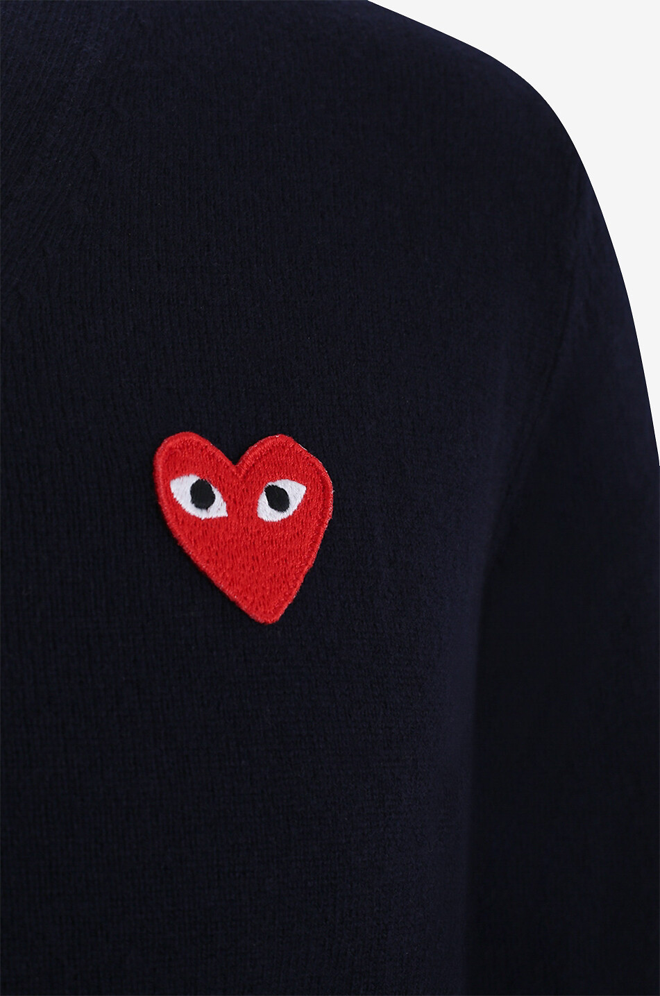 Red Heart button down V neck wool cardigan COMME DES GARCONS PLAY Bongenie