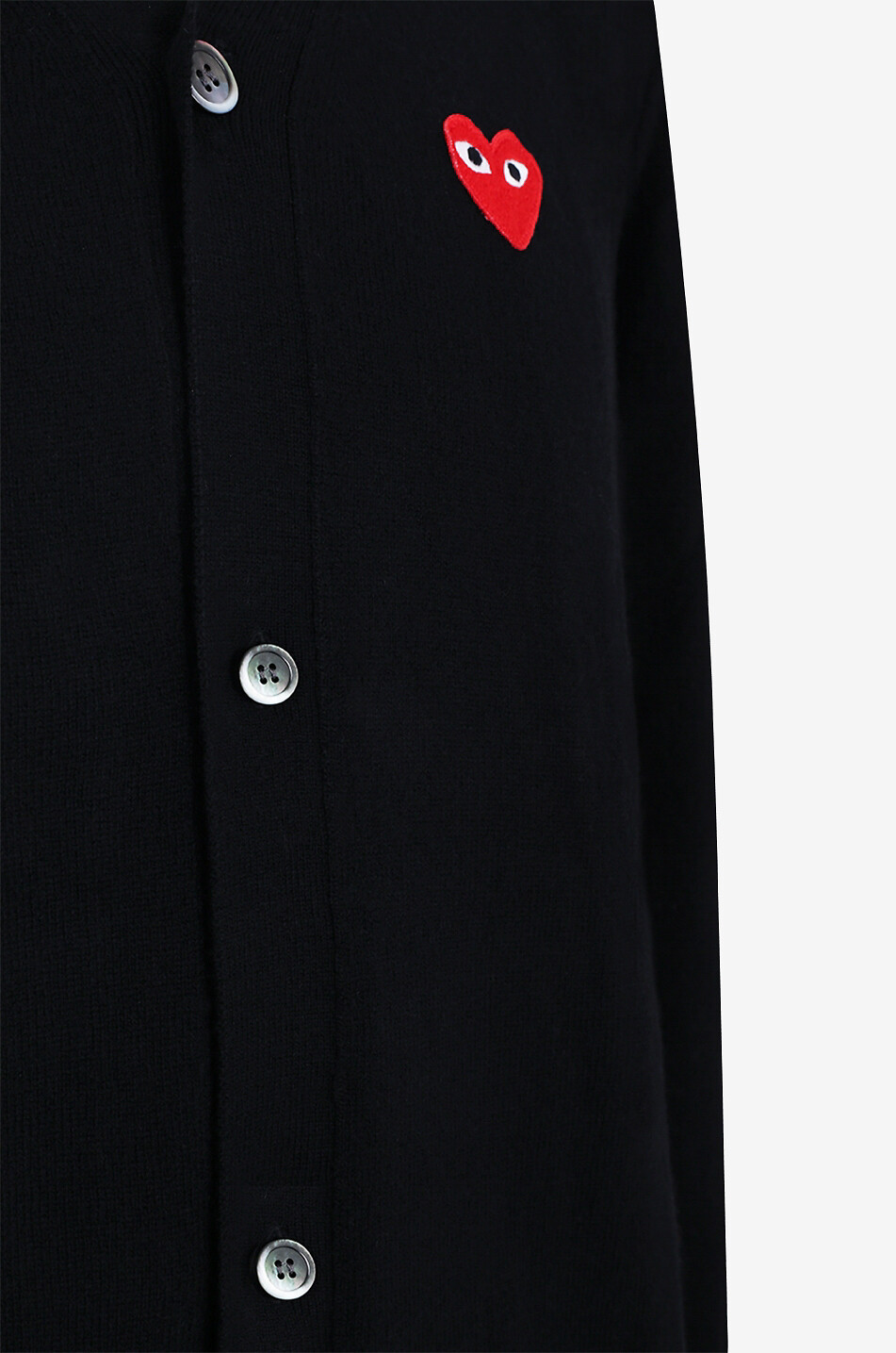 COMME DES GARCONS PLAY Geknöpfter Cardigan aus Wolle mit V-Ausschnitt Red Heart Herren SCHWARZ 3