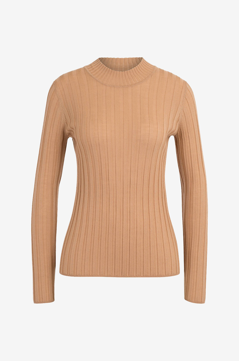 BONGENIE Thin rib knit sheath jumper with mock collar Women CAMEL 1