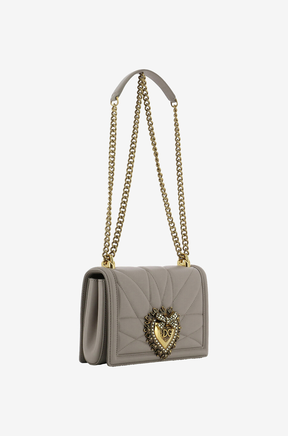 DOLCE & GABBANA Schultertasche aus gestepptem Leder mit Herz Devotion Medium Damen Farblos 2