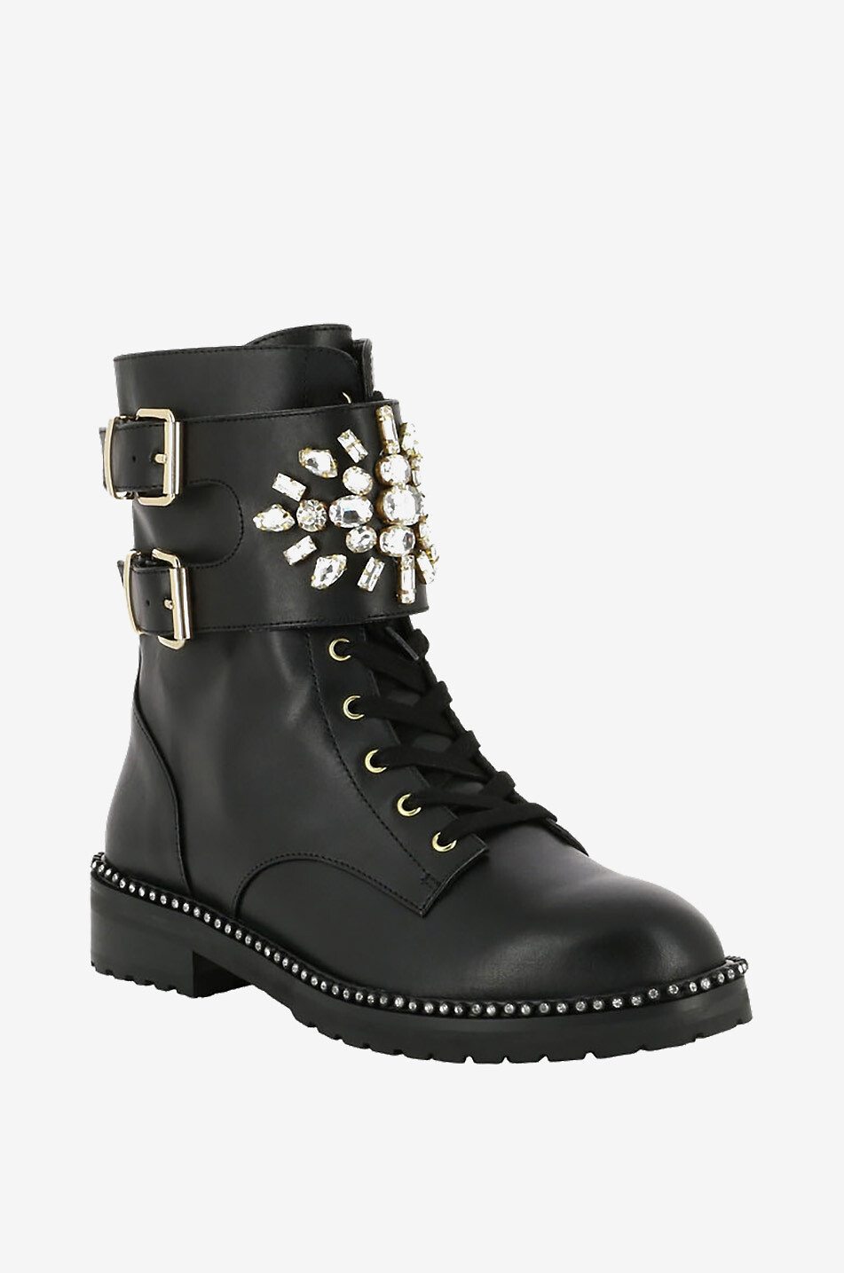 KURT GEIGER LONDON Stoop leather flat ankle boots with crystals Women BLACK 1